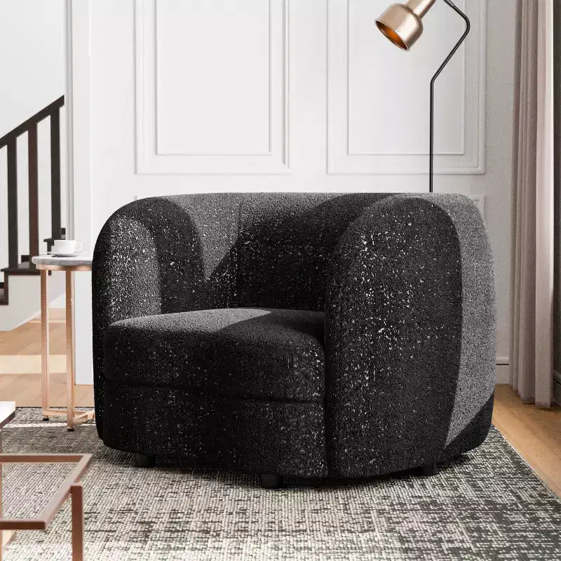 HOMES: Inside + Out Pinehush Boho Boucle Fabric Accent Barrel Armchair