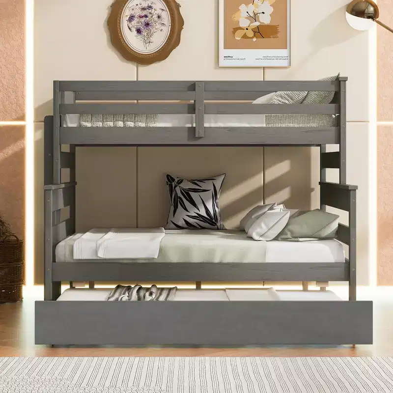 Whisen Wood Twin over Full Bunk Bed with Twin Size Trundle
