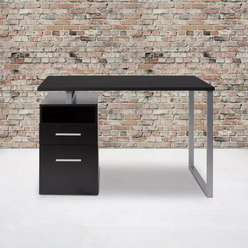 Flash Furniture Harwood Desk with Two Drawers and Metal Frame