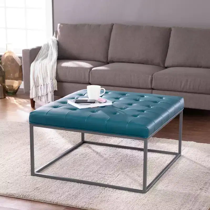 Ciarin Upholstered Cocktail Ottoman - Blue - SEI