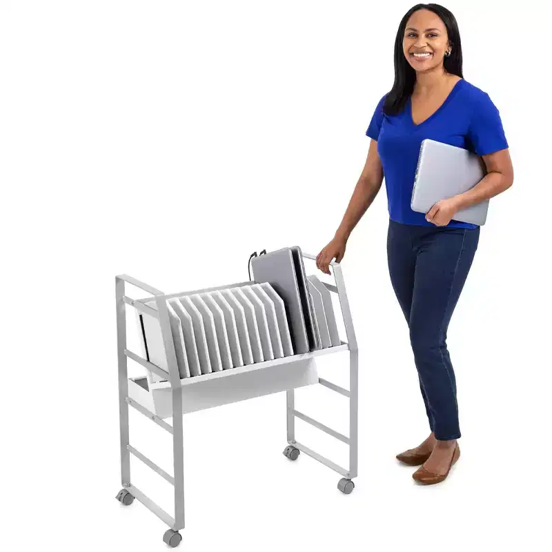 Stand Steady Line Leader Open Charging Cart Holds Up to 16 Devices - White