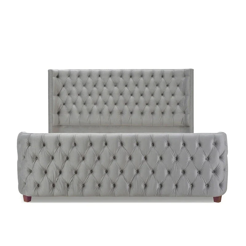 Velvet Upholstered Tufted Sheltered Panel Bed Set