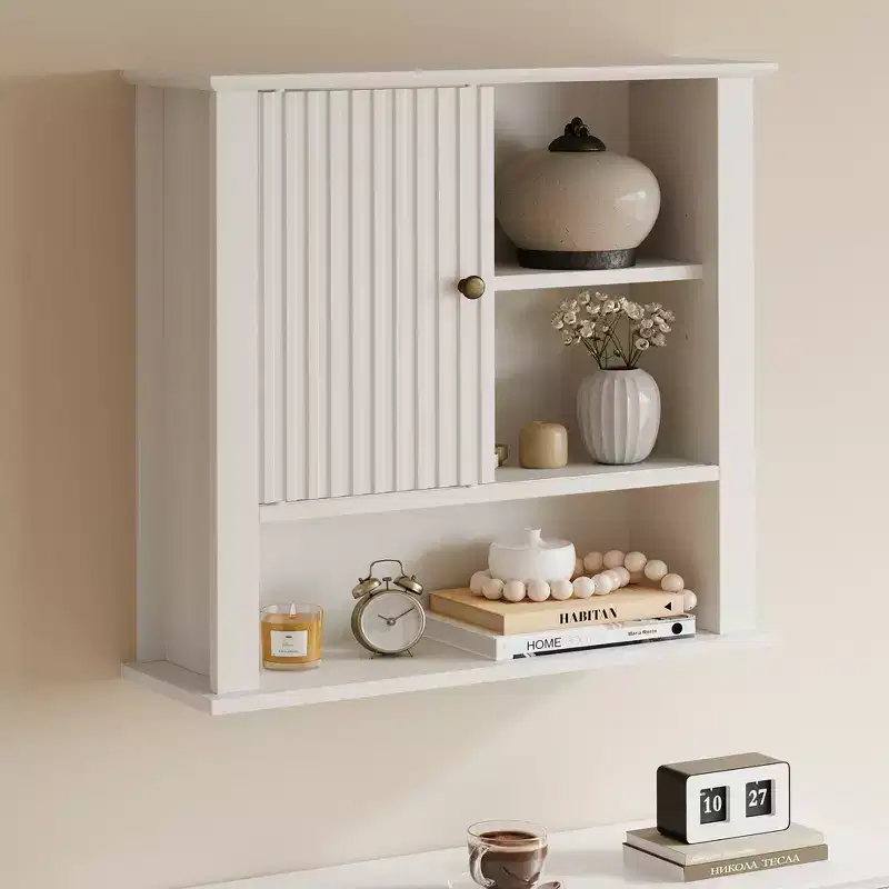 Medicine Cabinet with Fluted Sliding Door, Bathroom Cabinet Wall Mounted with Adjustable Shelves, Over the Toilet Storage, TSCA & EPA, White