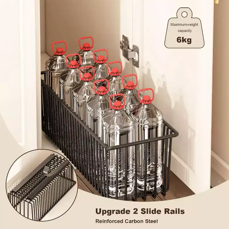 Pull Out Cabinet Organizers, 2 Pack Slide Out Basket Drawers - Heavy Duty Carbon Steel for Kitchen Bathroom Under Sink