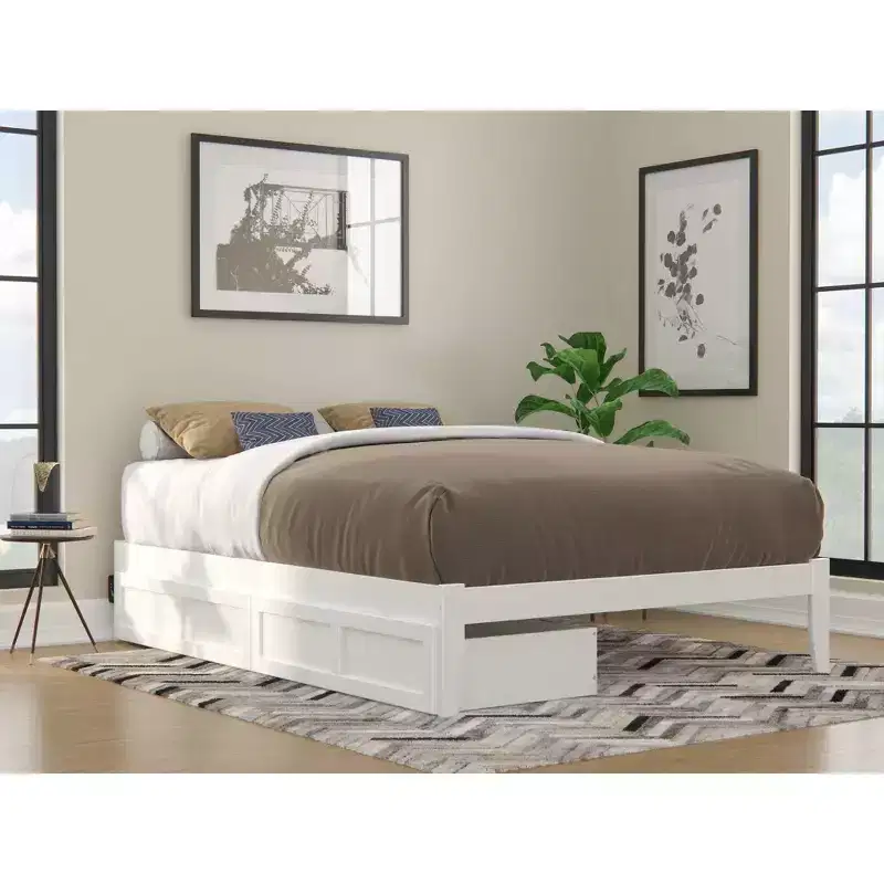 Platform Bed with USB Turbo Charger and 2 Extra Long Storage Drawers