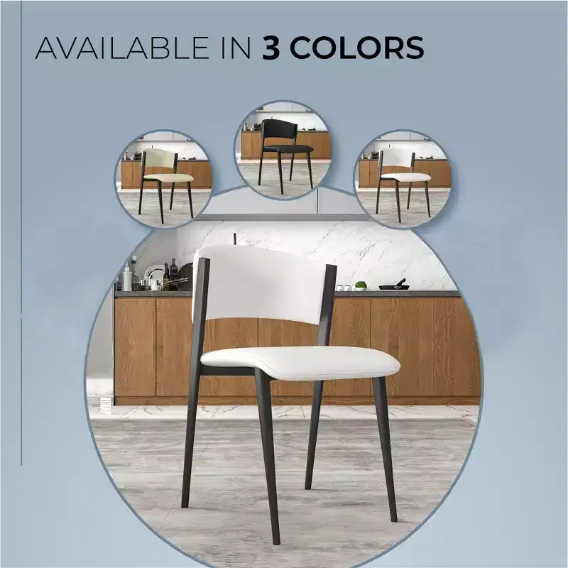 LeisureMod Aspen Series Upholstered Dining Chair in Leather Seats with Black Iron Frame and Legs, Modern Kitchen, Dining Room, Cafe Seating