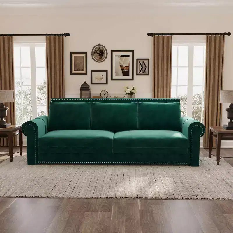 MAYEERTY 93.7 King Pull Out Sofa Bed, 3-in-1 Velvet Convertible Sleeper Sofa with Nailhead Trim and Rolled Arm Multifunctional Sofa Bed