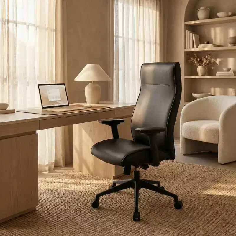 Maxwell Upholstered High-Back Executive Office Chair in PU Leather, Adjustable Height and Arms, Knee-Tilt & 360 Swivel, Ergonomic Computer Desk Chair
