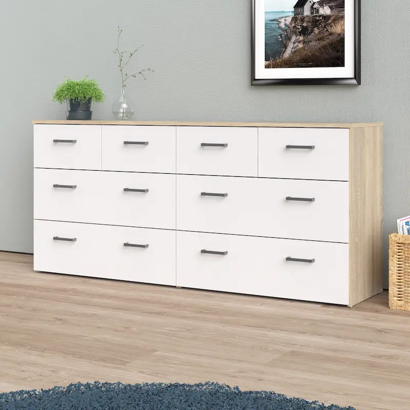 8-Drawer Double Dresser – Oak and White