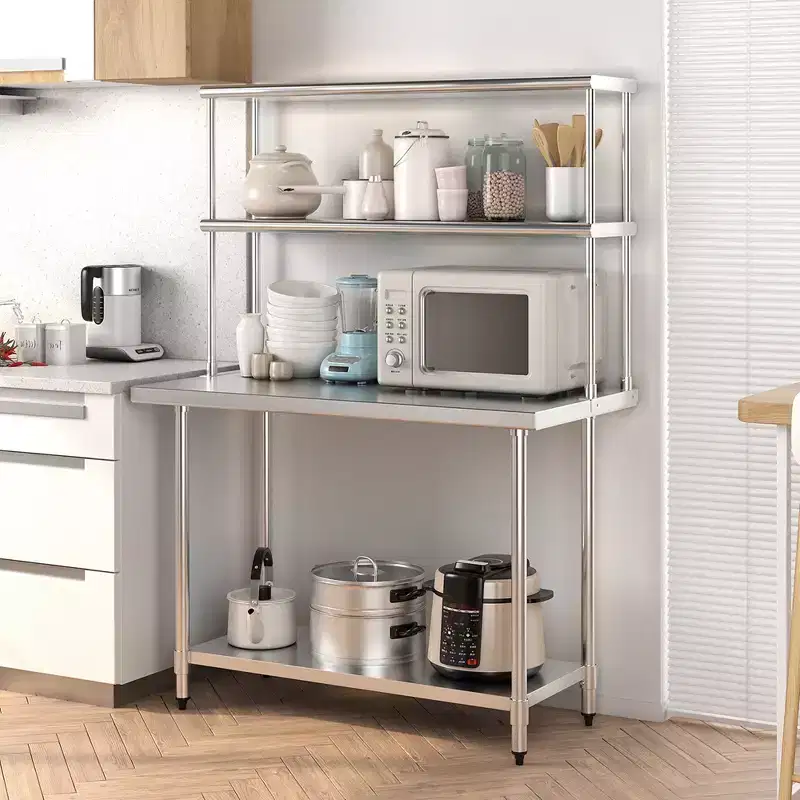 Stainless Steel Work Table with Overshelves, 48