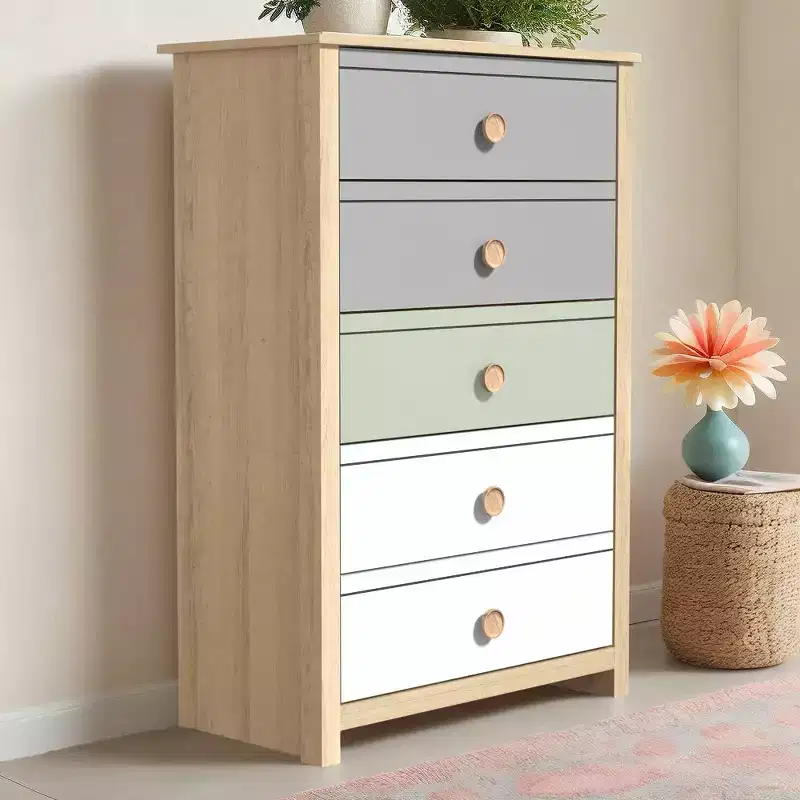 5-Drawer Chest with Mixed Color Fronts, 30.7W x 15.7D x 46.2H in, Wood Frame