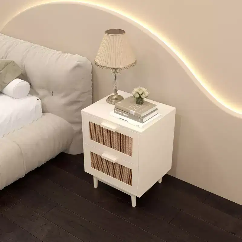 GDFStudio Regina 23.2 H Wood and Rattan Nightstand with Two Drawers