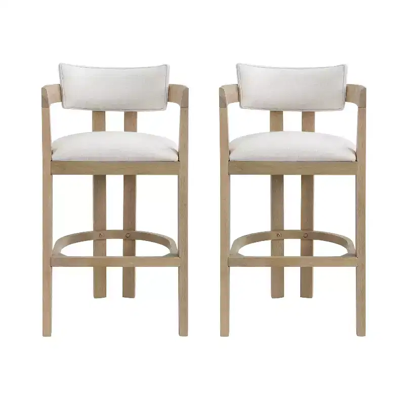 Christopher Knight Home Peyton Rubberwood Upholstered Bar Stool with Curved Open Back (Set of 2)