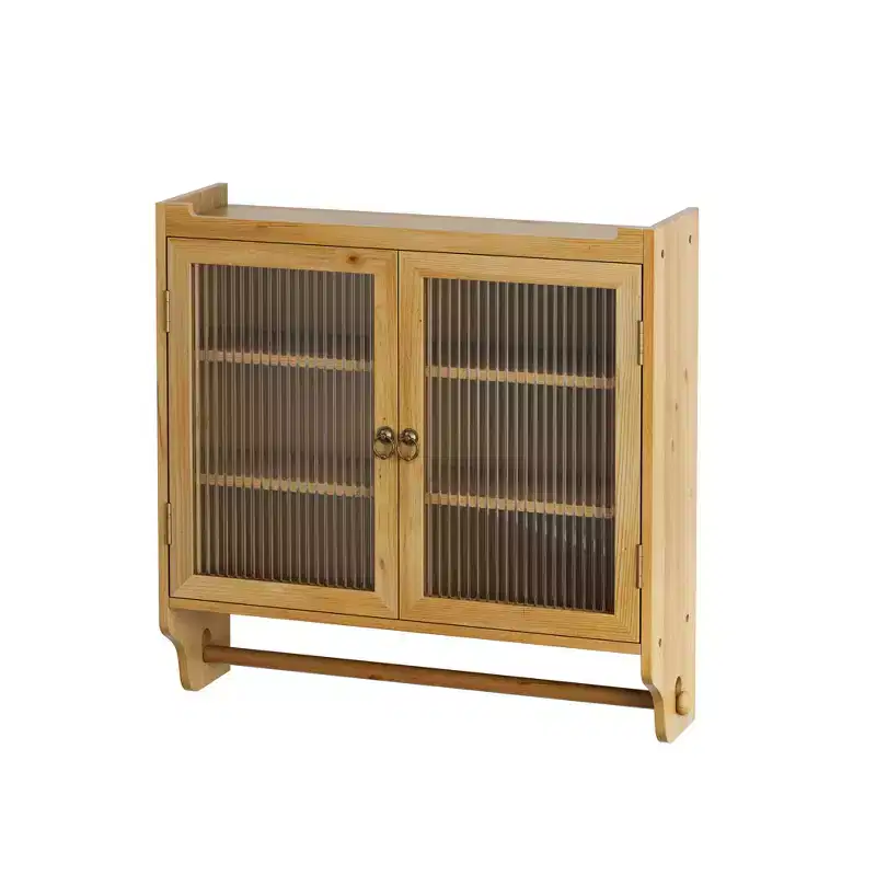 24.8 Vintage Double Door Wall Cabinet With Glass Doors, 3 Tiers and Towel Rack