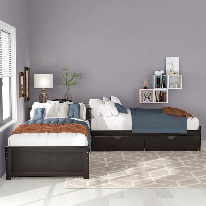 L-Shaped Bunk Bed with Trundle, Drawers, and Built-In Desk, Twin