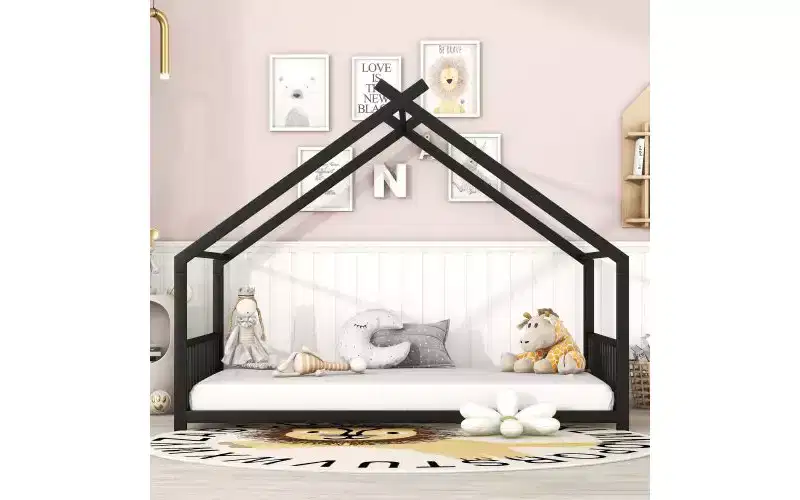 Elegant Full-Size Metal Bed with House Design Frame for Stylish Bedrooms