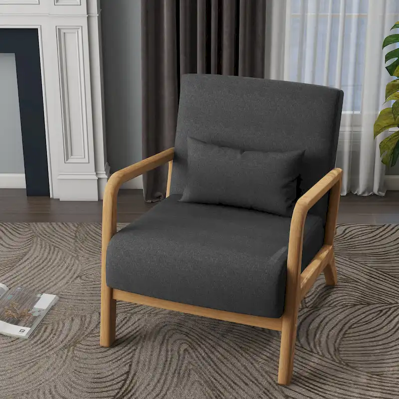 Mid Century Modern Upholstered Accent Chair with Pillow