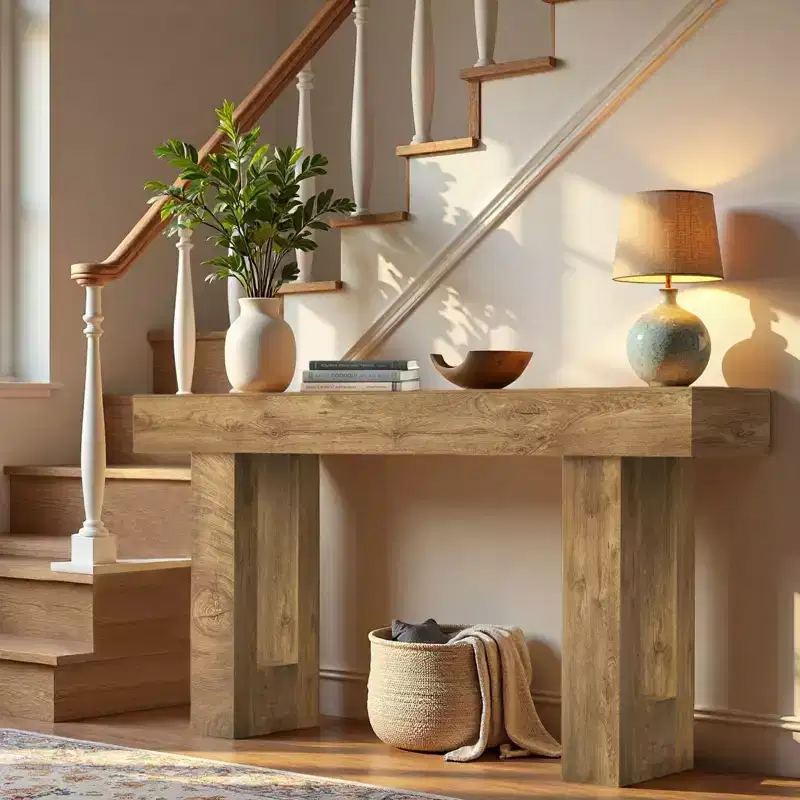 Console Table 63, Farmhouse Entry Table with Storage, Local Wood Grain, Wooden Rectangular Sofa Table for Entryway, Hallway, Living Room