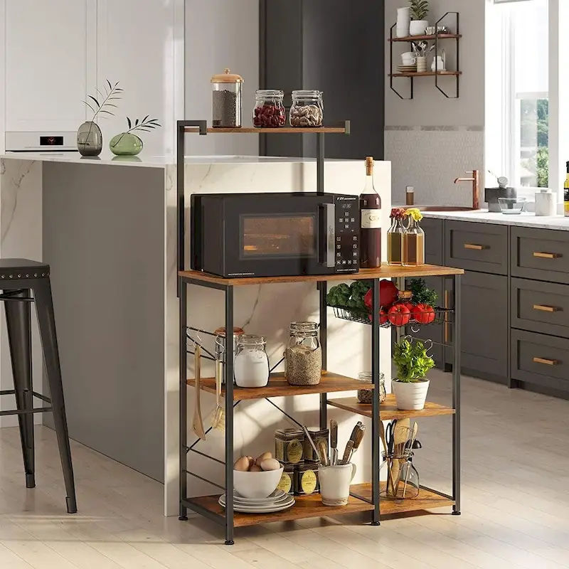 Kitchen Microwave Oven Stand  with Wire Basket and 6 S-Hooks
