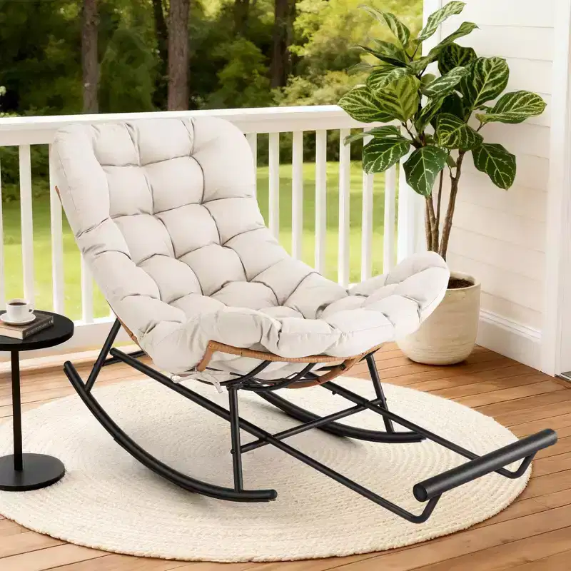 Rocking Chair - Oversized Outdoor Rocking Chairs with Footrest, Indoor Papasan Rocking Egg Chair for Bedroom, Living Room, Porch, Garden, Lawn
