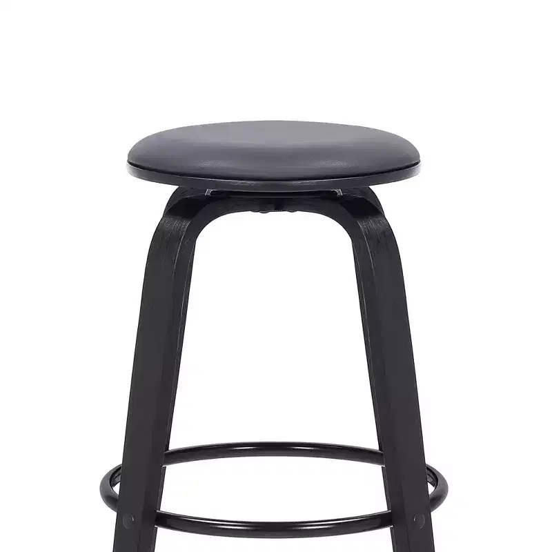30" Backless Swivel Faux Leather Wood Counter Height Barstool Gray/Black: Round Seat, Footrest, Fixed Height