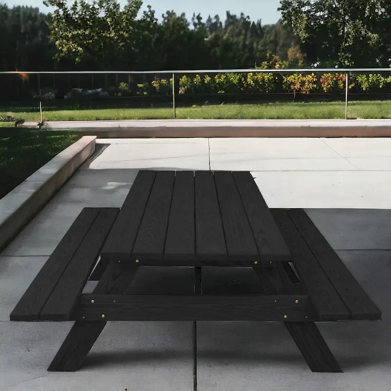 HomeRoots 94 Charcoal Solid Wood Outdoor Picnic Table