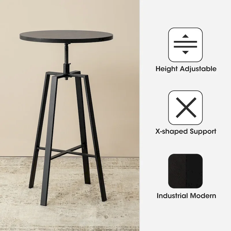 Industrial Wood Top Adjustable Swivel Round Pub Bar Table