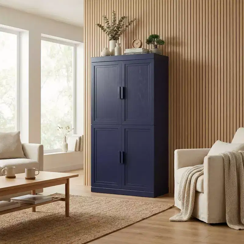 Dark Blue / Dark Green Freestanding 4-Door Storage Cabinet with Adjustable Shelves, 31