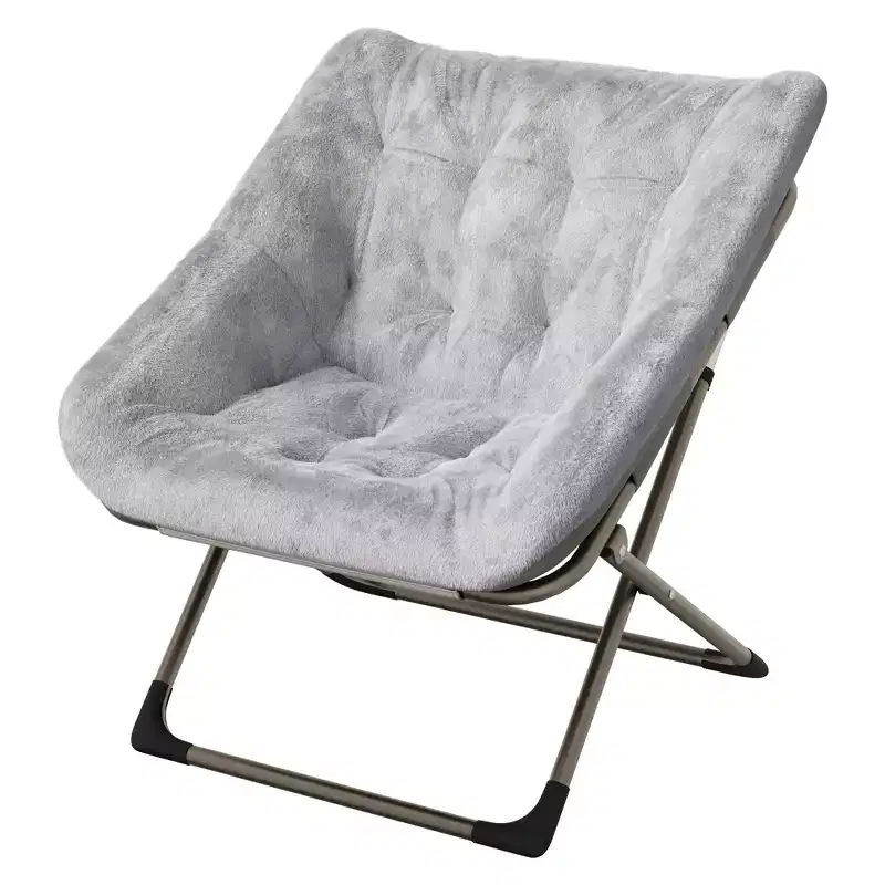 Folding Saucer Chairs for Adults, 300 LB Capacity Comfy Faux Fur Lazy Chair with Metal Frame, No Assembly Required for Bedroom Dorms Apartments