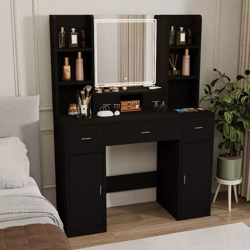 Lighted Vanity Table with Drawers, Storage Cabinet & Dressing Pad for Bedroom