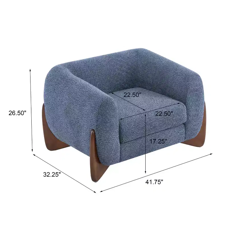 Birch Wood Boucle Upholstered Club Chair