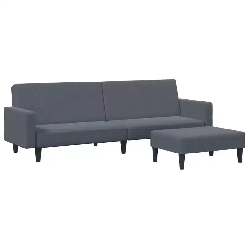 vidaXL Dark Gray Velvet 2-Seater Convertible Sofa Bed with Footstool - Soft Twin Sleeper, Adjustable Backrest, Sturdy Wooden Frame