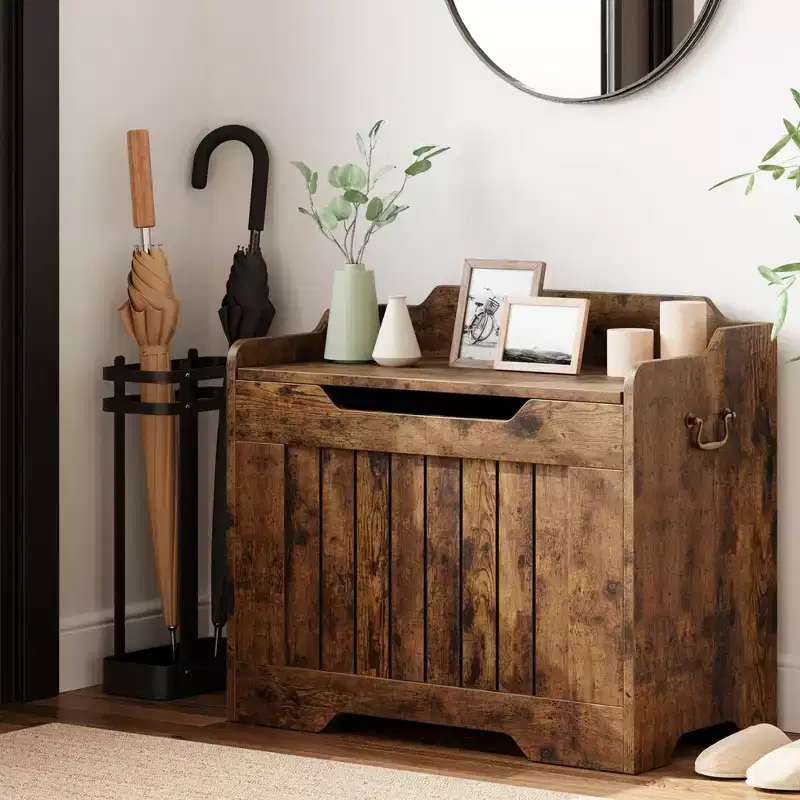 Storage Chest, 39.4 Wooden Storage Bench with Safety Hinge - 350Lb Capacity Flip Top Blanket Trunk for Entryway/Living Room/Bedroom