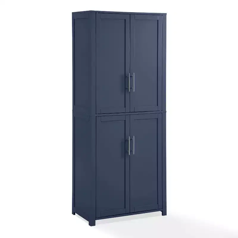 67-inch tall kitchen storage cabinet (navy blue): Traditional farmhouse design, wood veneer, MDF frame, 3 adjustable shelves