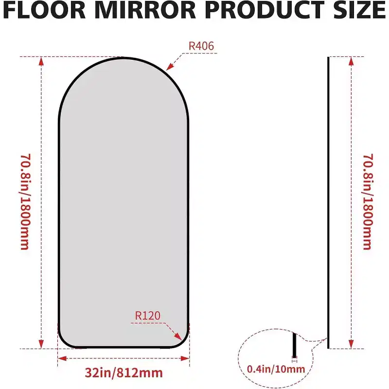 Acekool 71x32 Arched Full Length Mirror, Black Aluminum Frame, Large Standing Mirror for Living Room, Bedroom, Entryway