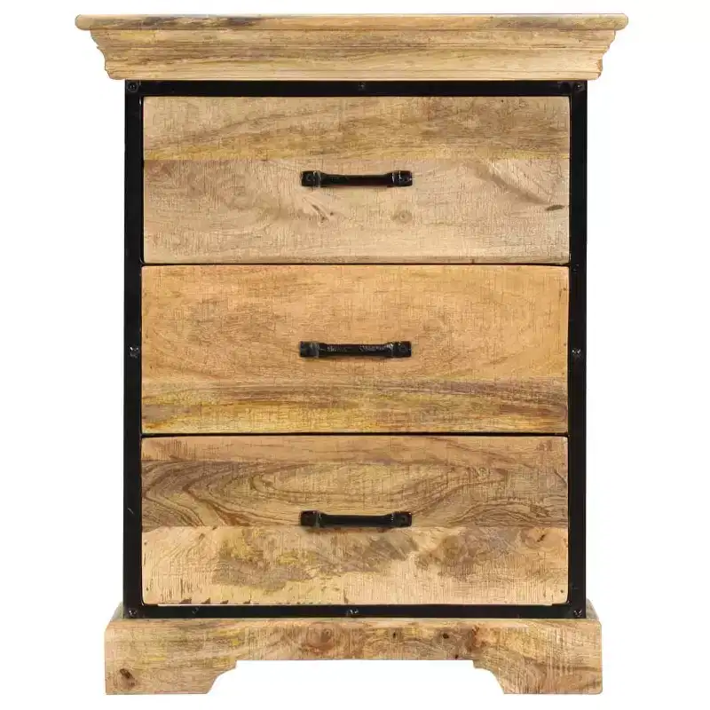 3-Drawer Chest of Drawers, Brown, Solid Mango Wood with Black Iron Accents