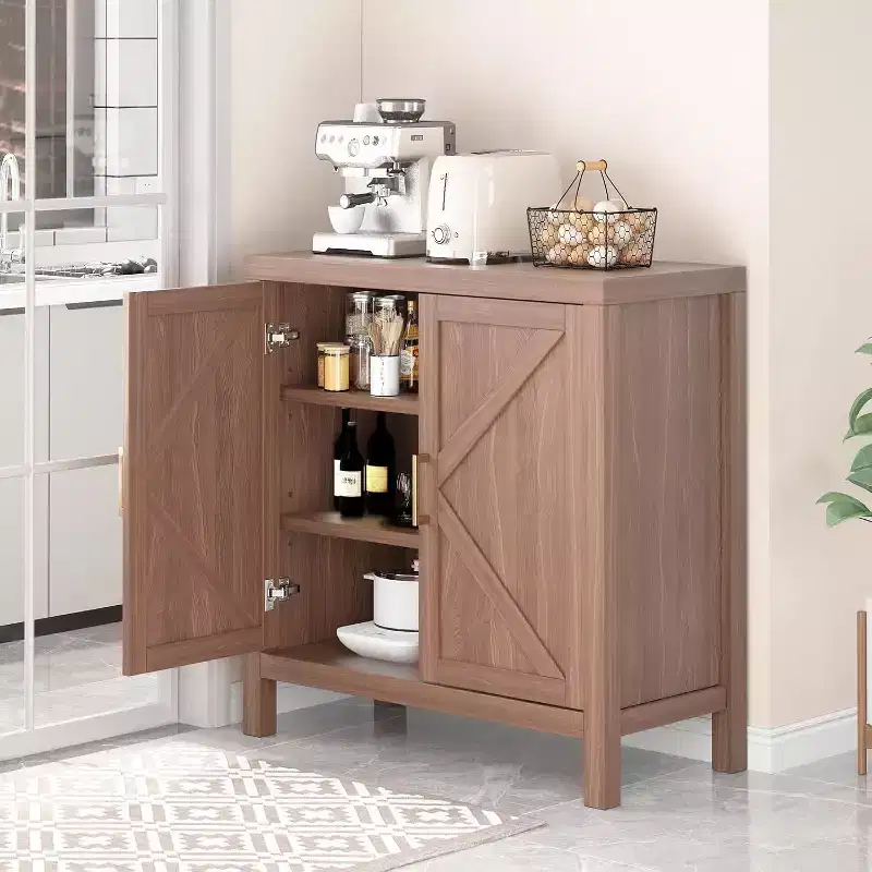 30 Inch Farmhouse Storage Cabinet, X-Shaped Double Door Kitchen Storage with 2 Adjustable Shelves