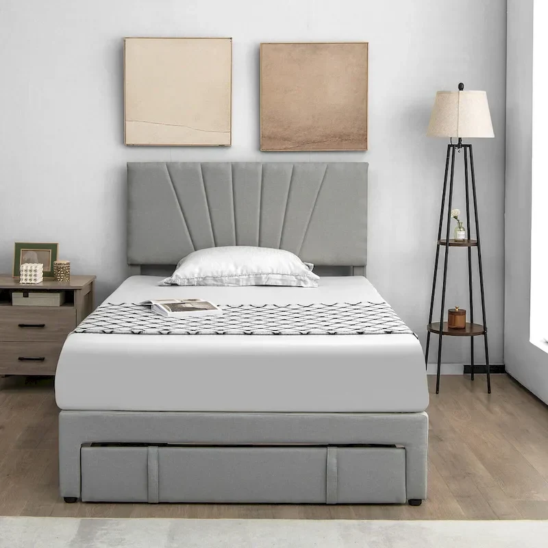 Full/Queen Upholstered Bed Frame Platform Bed with Drawer