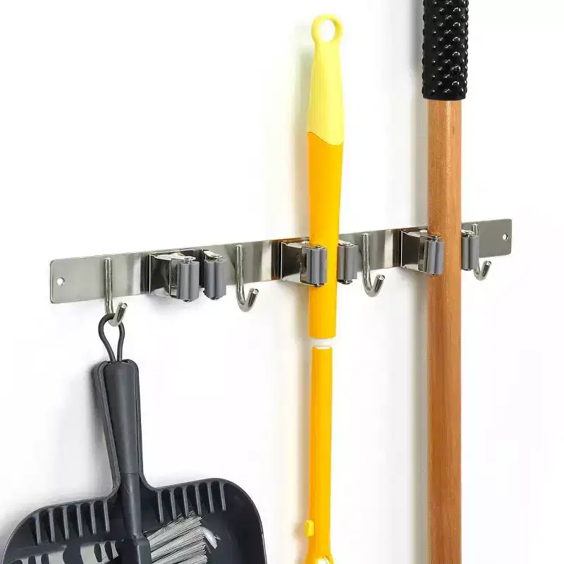 Broom Bar Holder with Hooks
