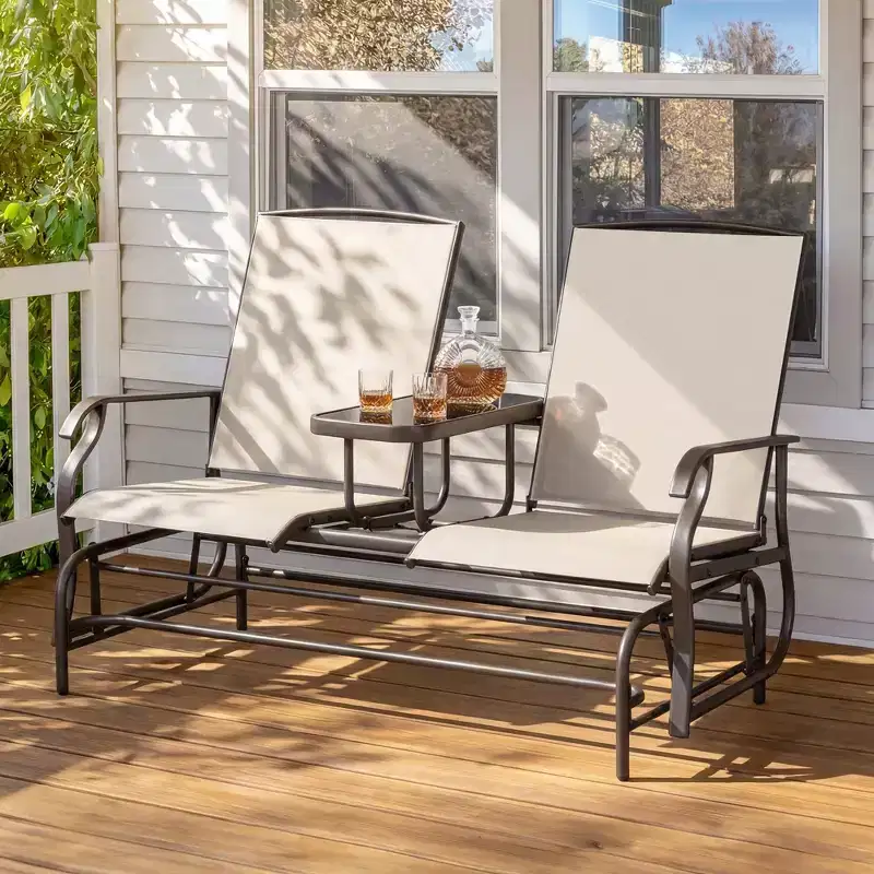 Yaheetech 2-Seater Glider Bench w/Table for Outdoor, Glider Rocker for Porch/Patio