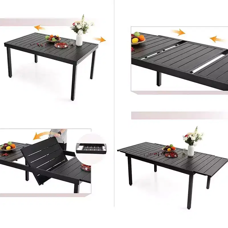 7pc Patio Dining Set with Steel Expandable Table & 360 Swivel Sling Arm Chairs - Captiva Designs: Outdoor Furniture Set