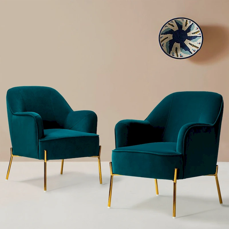 Marina Modern Velvet Accent Chair with Golden Legs Set of 2 by HULALA HOME