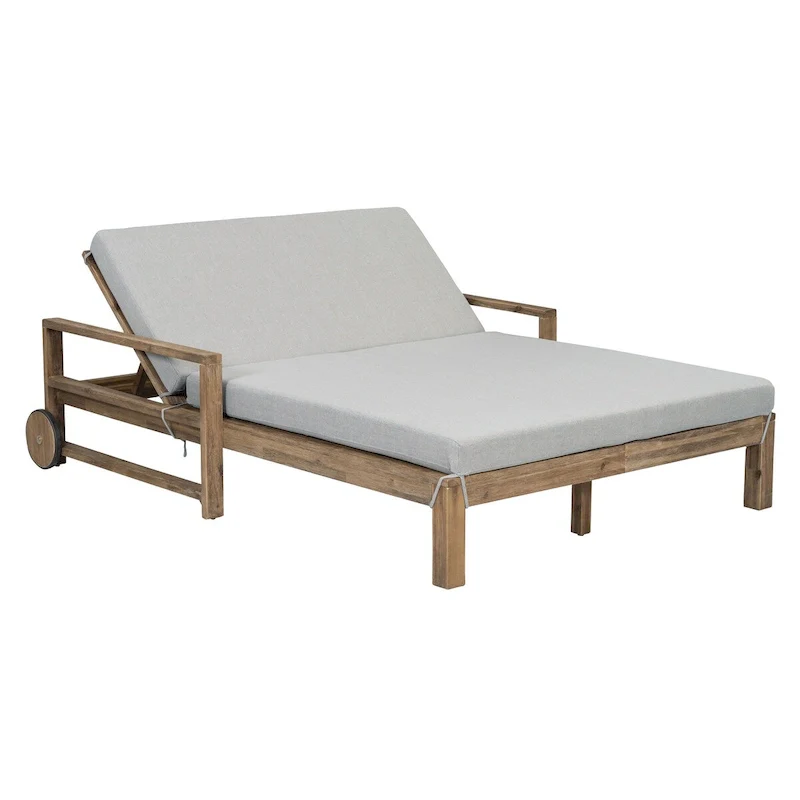 Farmhouse Acacia Wood Outdoor Sunbed with Adjustable Backrest