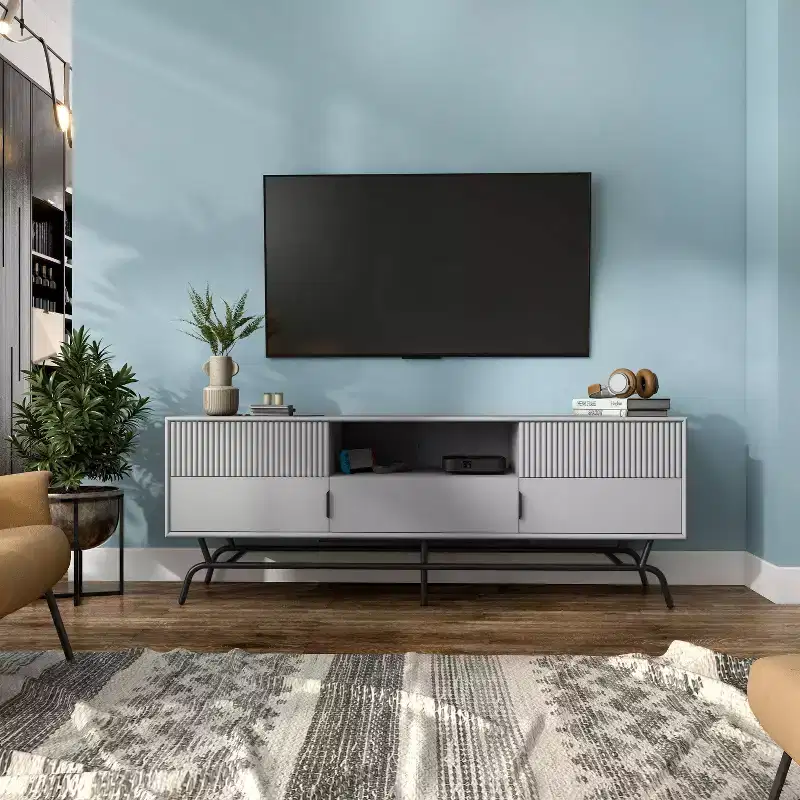 Modern 3 Drawer TV Stand for TVs up to 65" with Cabinets Gray