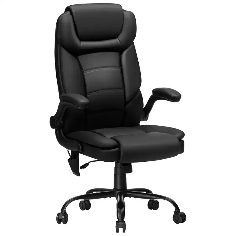 Leather Reclining Office Chair, Ergonomic Swivel with Inflatable Lumbar Support and Adjustable Armrest