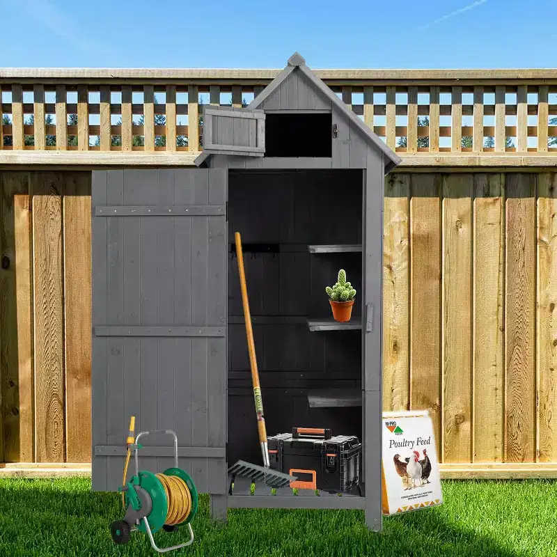 Solid Wood Outdoor Storage Cabinet - Gray, Weather-Resistant, for Garden/Patio/Backyard