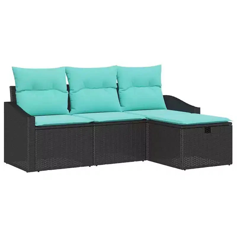 vidaXL Garden Sofa Set with Cushion 4 pcs Black Poly rattan - Black Blue