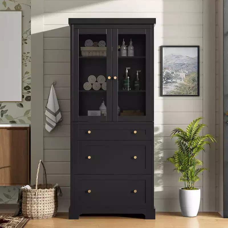Bathroom Storage Cabinet 70 Freestanding Floor Cabinet with 3 Drawers and Adjustable Shelves, Kitchen Pantry Cabinet for Bathroom Office
