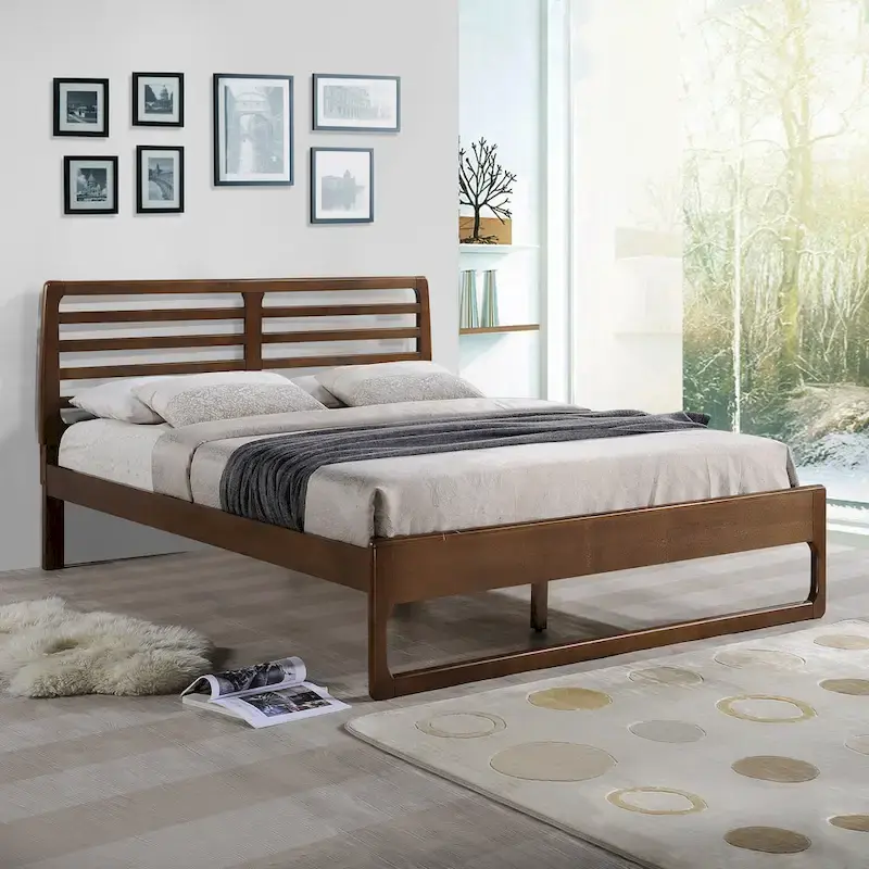 Transitional Wooden Queen Platform Bed