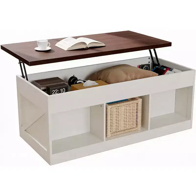 Farmhouse Coffee Table, 47.2 in Lift Top Coffee Table with Barn Door and Hidden Compartment, Retro Central Table with Wooden Lift Tabletop